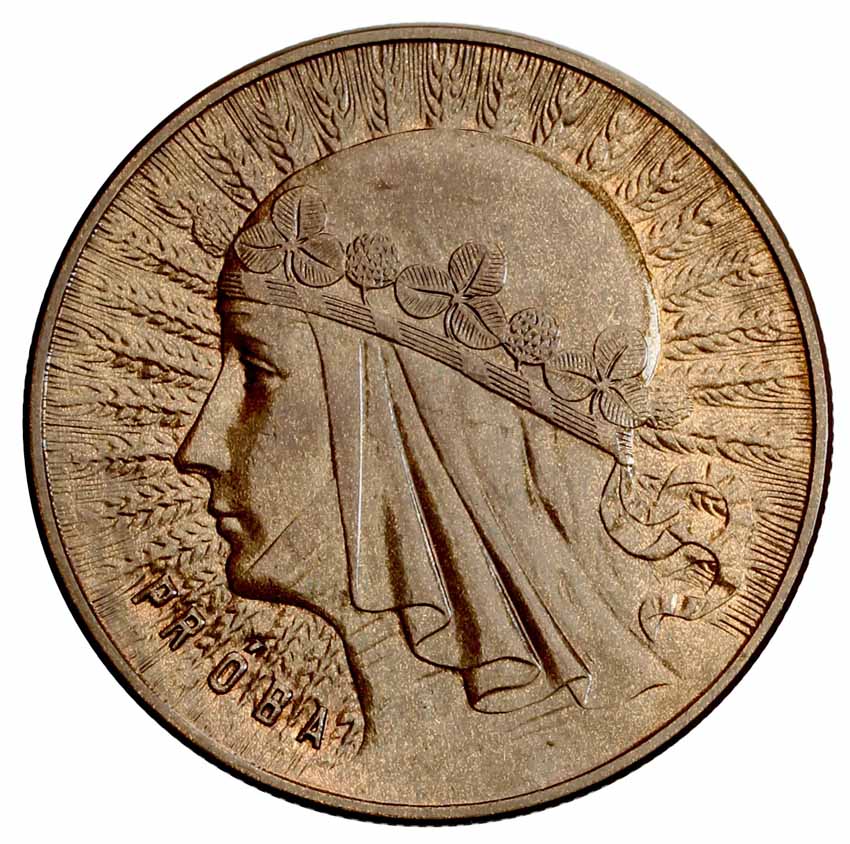 II RP 10 złotych 1933, głowa kobiety, PRÓBA, brąz z kolekcji Włodzimierza Głuchowskiego